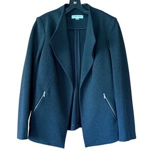 Calvin Klein Womens Dark Gray Knit Blazer Jacket Zipper Detail Size 12 Old Money